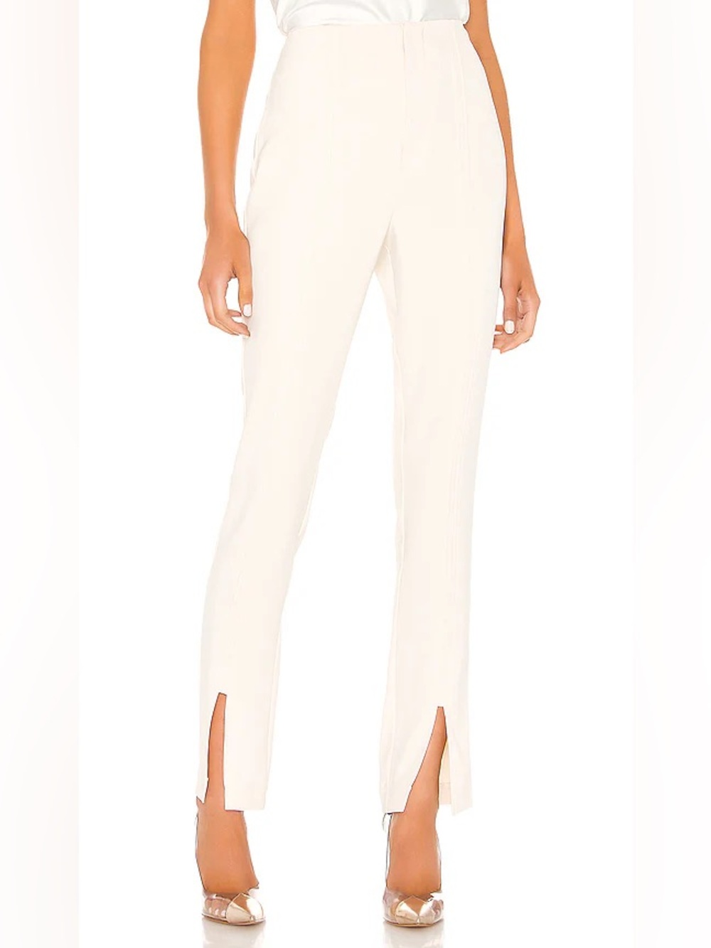 🍨NWT L'Academie Soft Cream High waist trousers XS Bottom slit detail